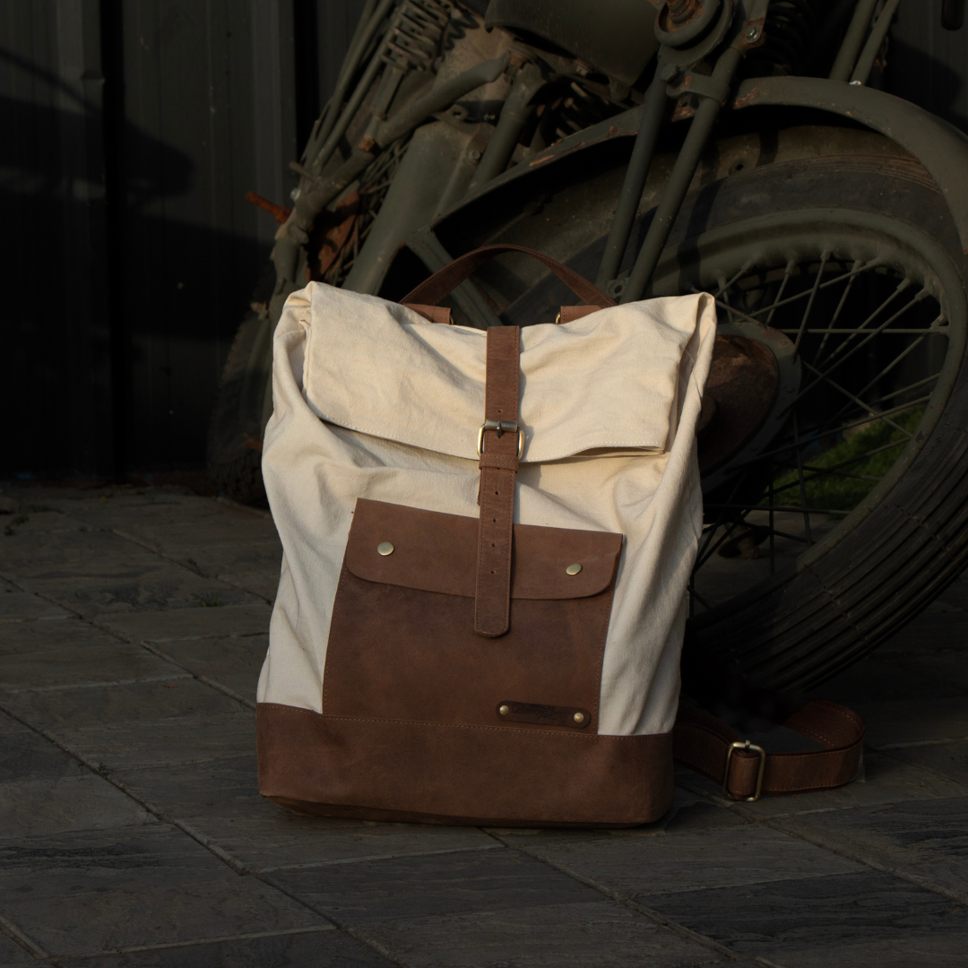 The Leather Backpack (Ranger) - Beige/Brown