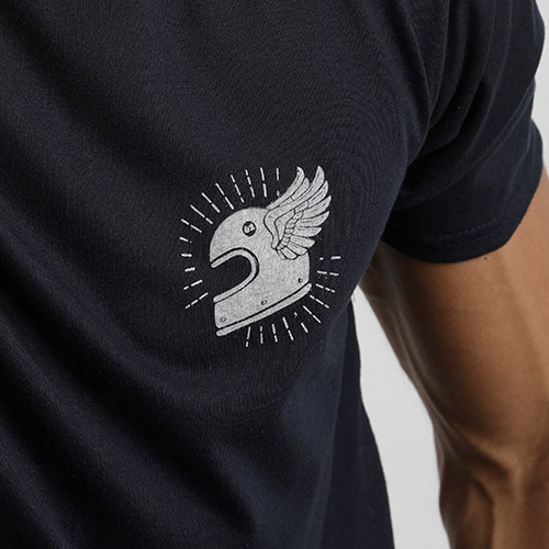 blue printed t-shirt