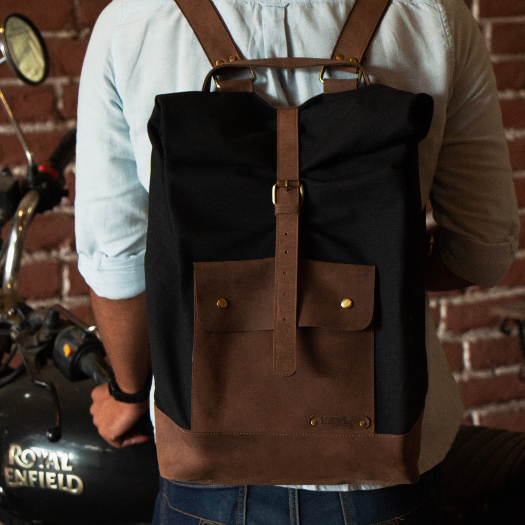 The Leather Backpack (Ranger) - Black/Brown