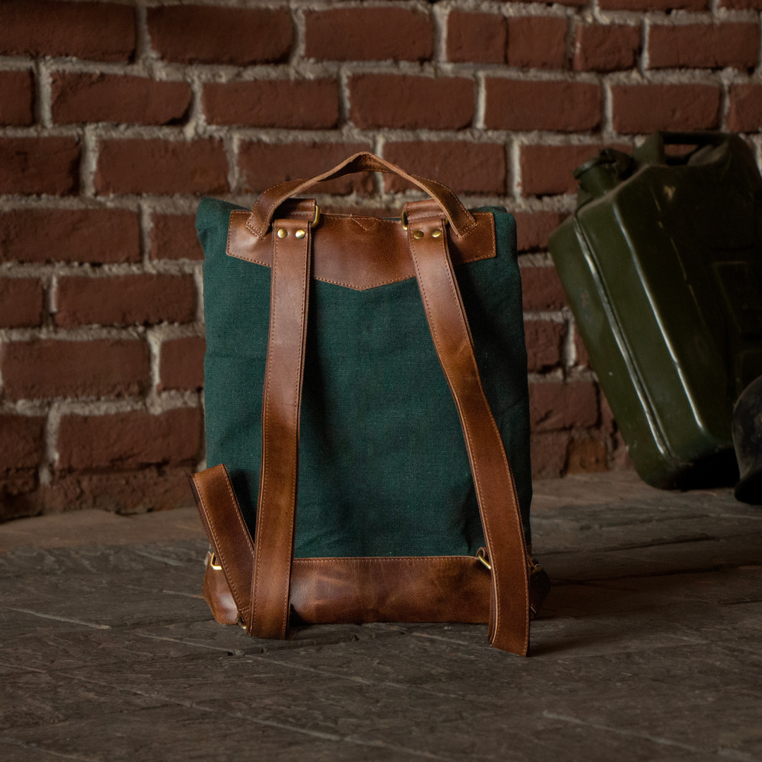 The Leather Backpack (Ranger)  - Green/Brown