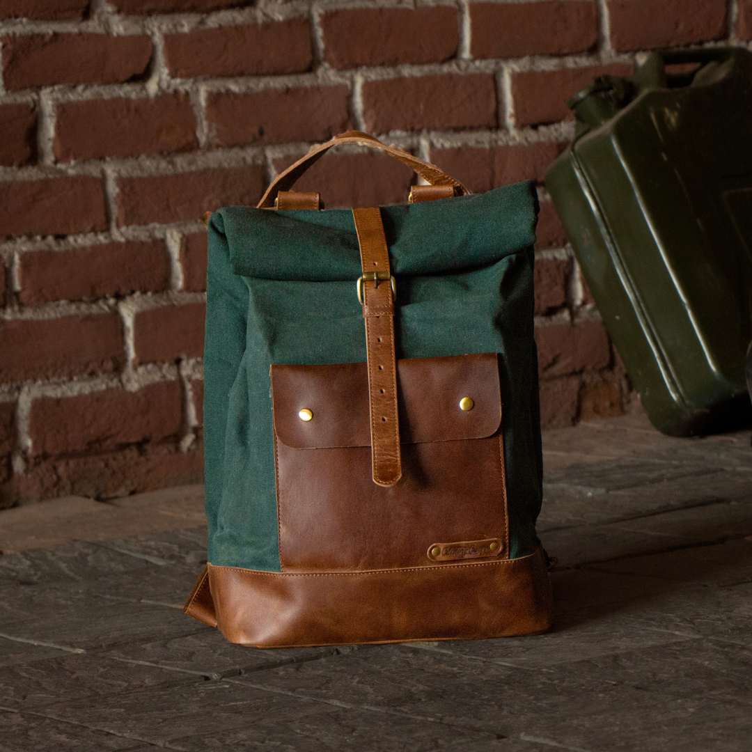 The Leather Backpack (Ranger)  - Green/Brown