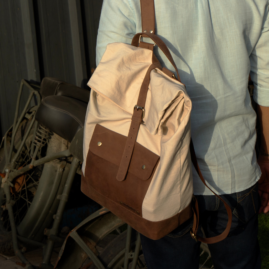 The Leather Backpack (Ranger) - Beige/Brown