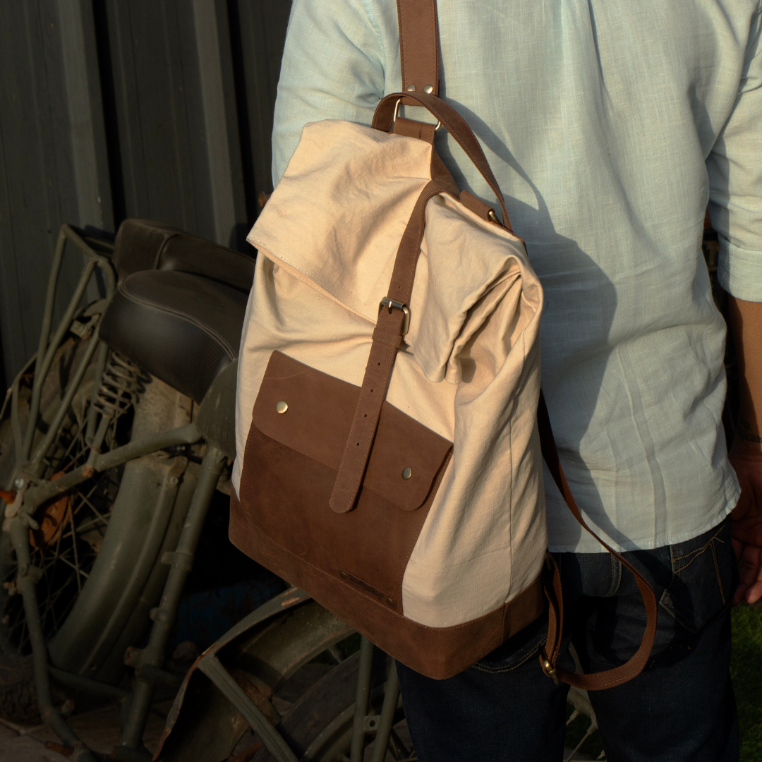 The Leather Backpack (Ranger) - Beige/Brown