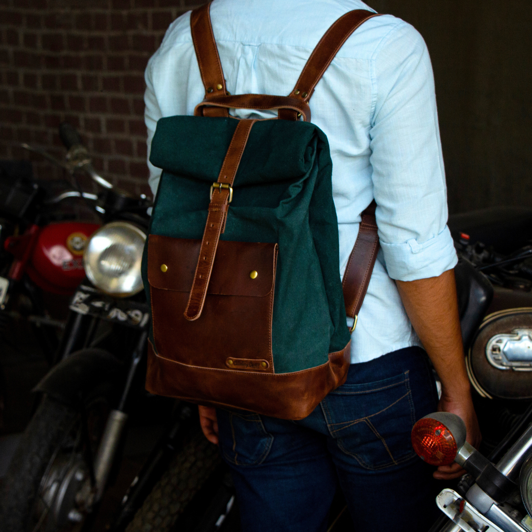The Leather Backpack (Ranger)  - Green/Brown