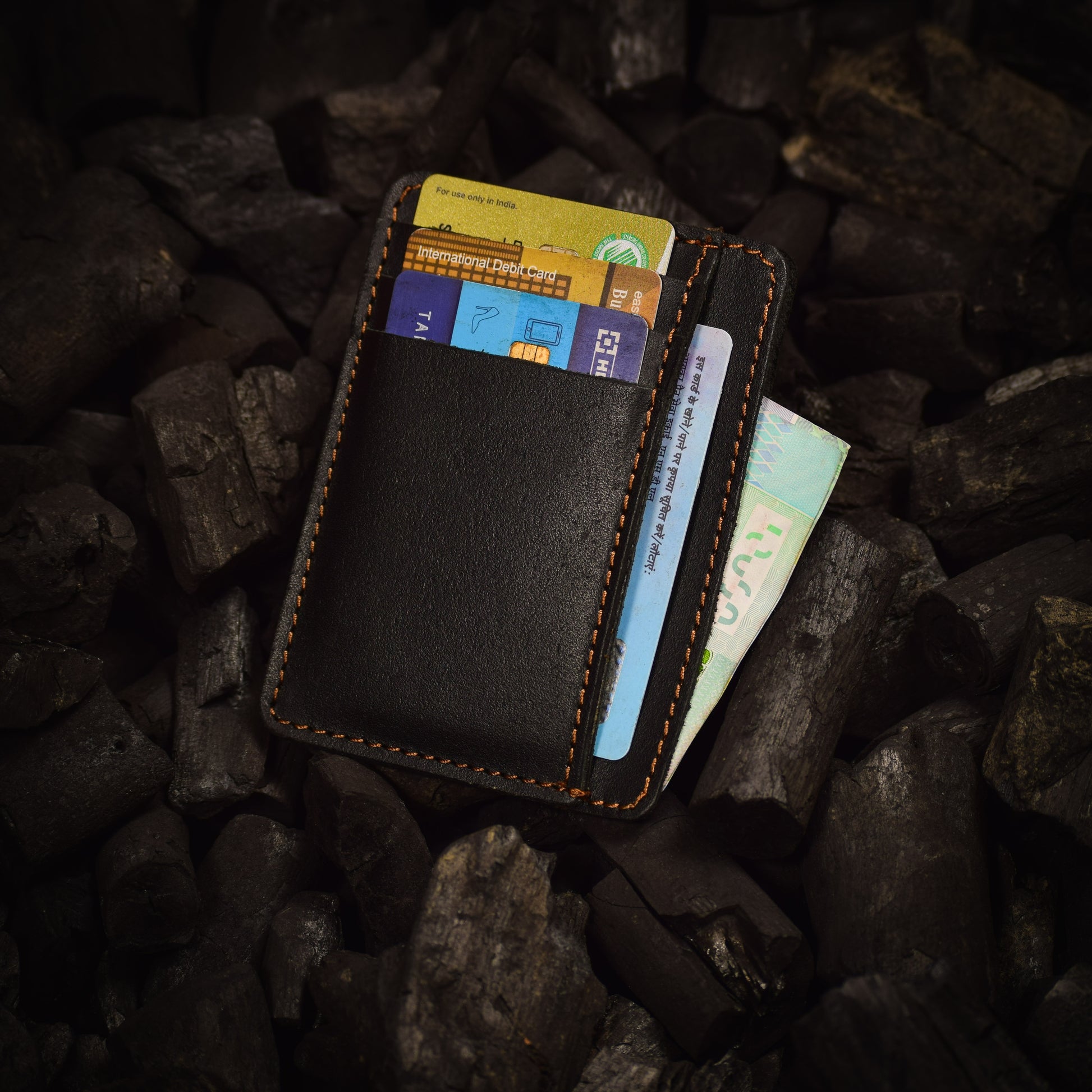 BIFOLD WALLET BLACK from pure pull-up Leather 100% handcrafted It